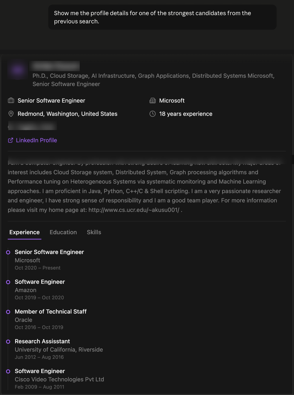 Candidate profile deep-dive