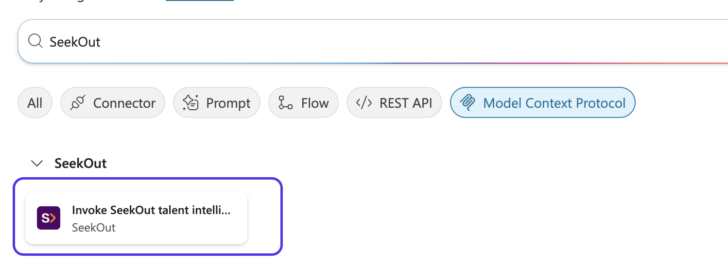 SeekOut connector result in the Model Context Protocol list