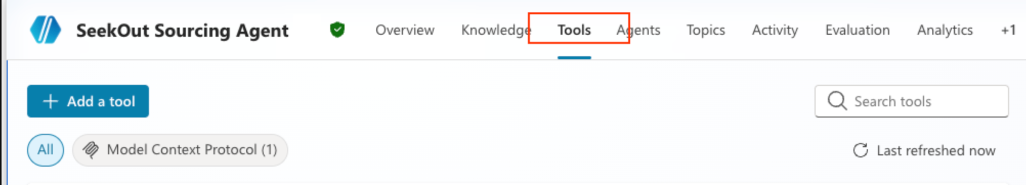 Tools tab in the agent editor with Add a tool and Model Context Protocol