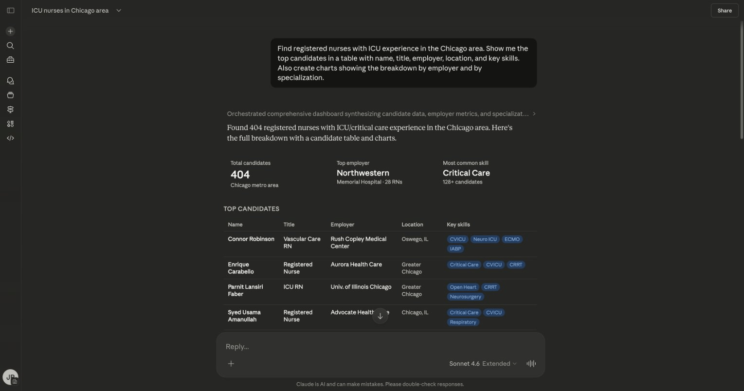 ICU nurses candidate search with table and skill tags
